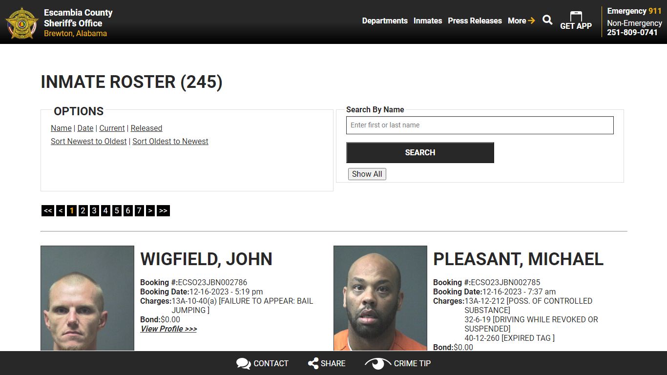 Inmate Roster (250) - Escambia County Sheriff, AL
