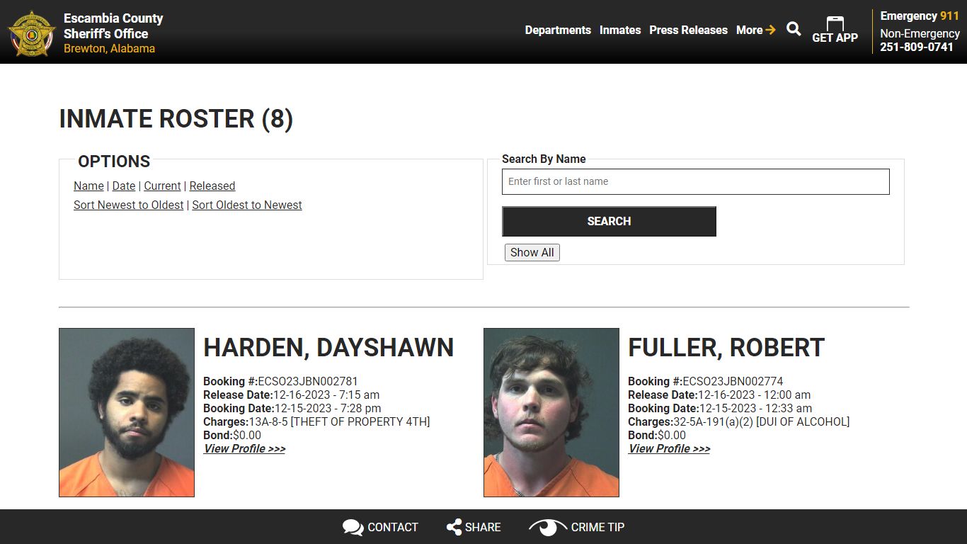 Inmate Roster (18) - Escambia County Sheriff, AL